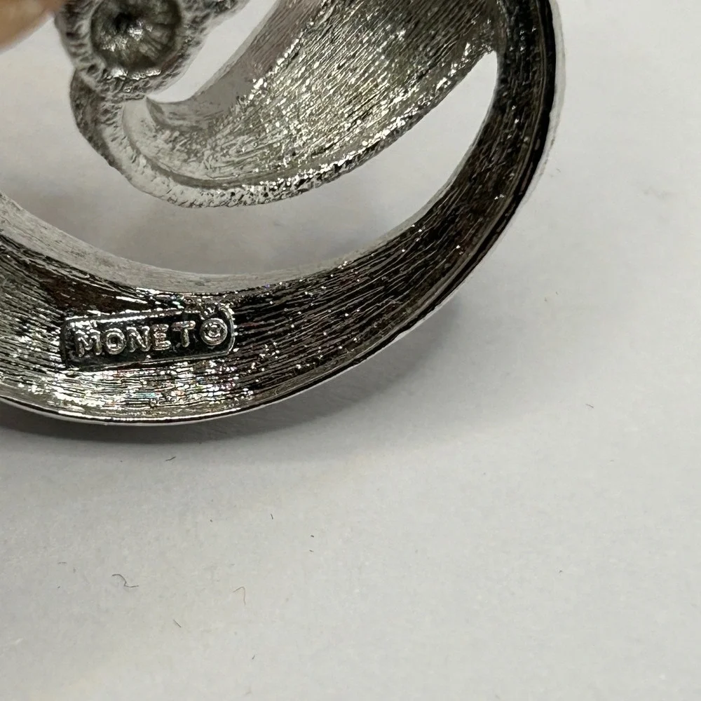 Vintage Monet‎ Swirl Brooch Silver Tone Textured Knot Twist Pin Classic Timeless